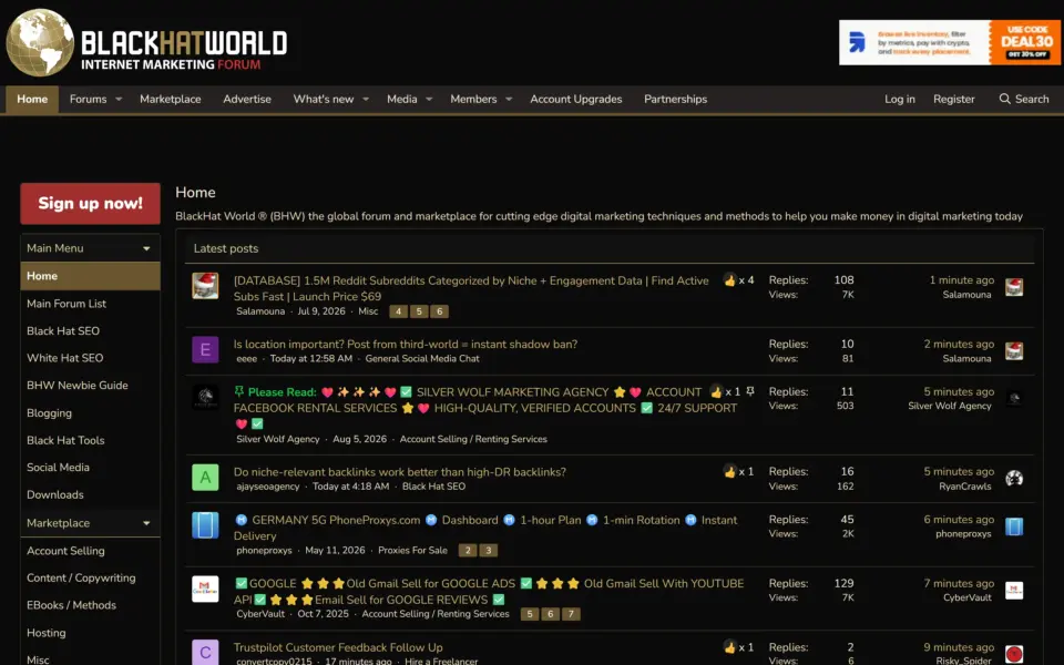 BlackHatWorld homepage screenshot