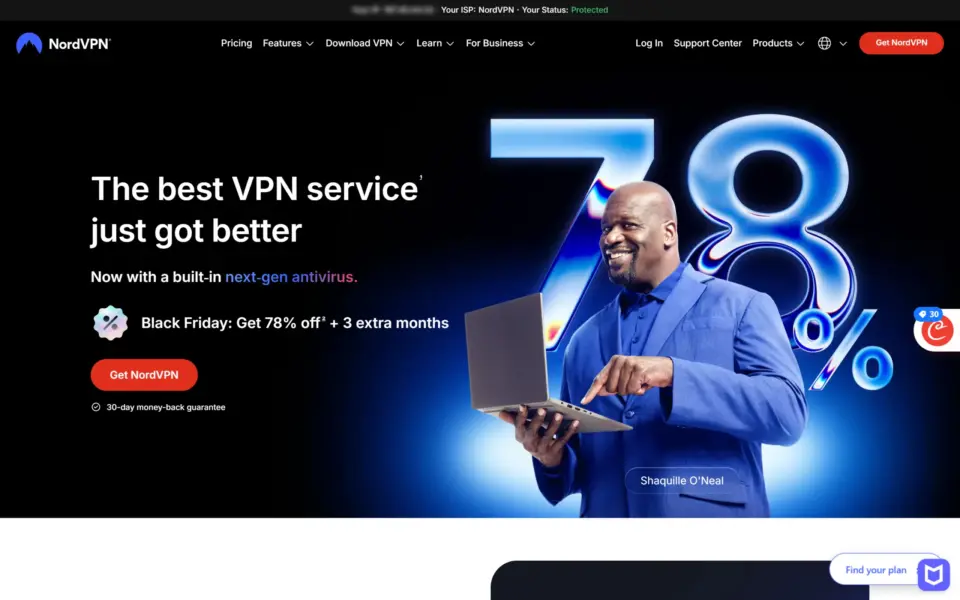 NordVPN homepage screenshot
