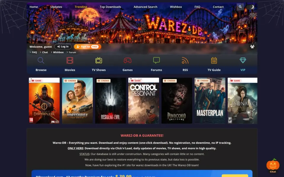 Warez-DB homepage screenshot